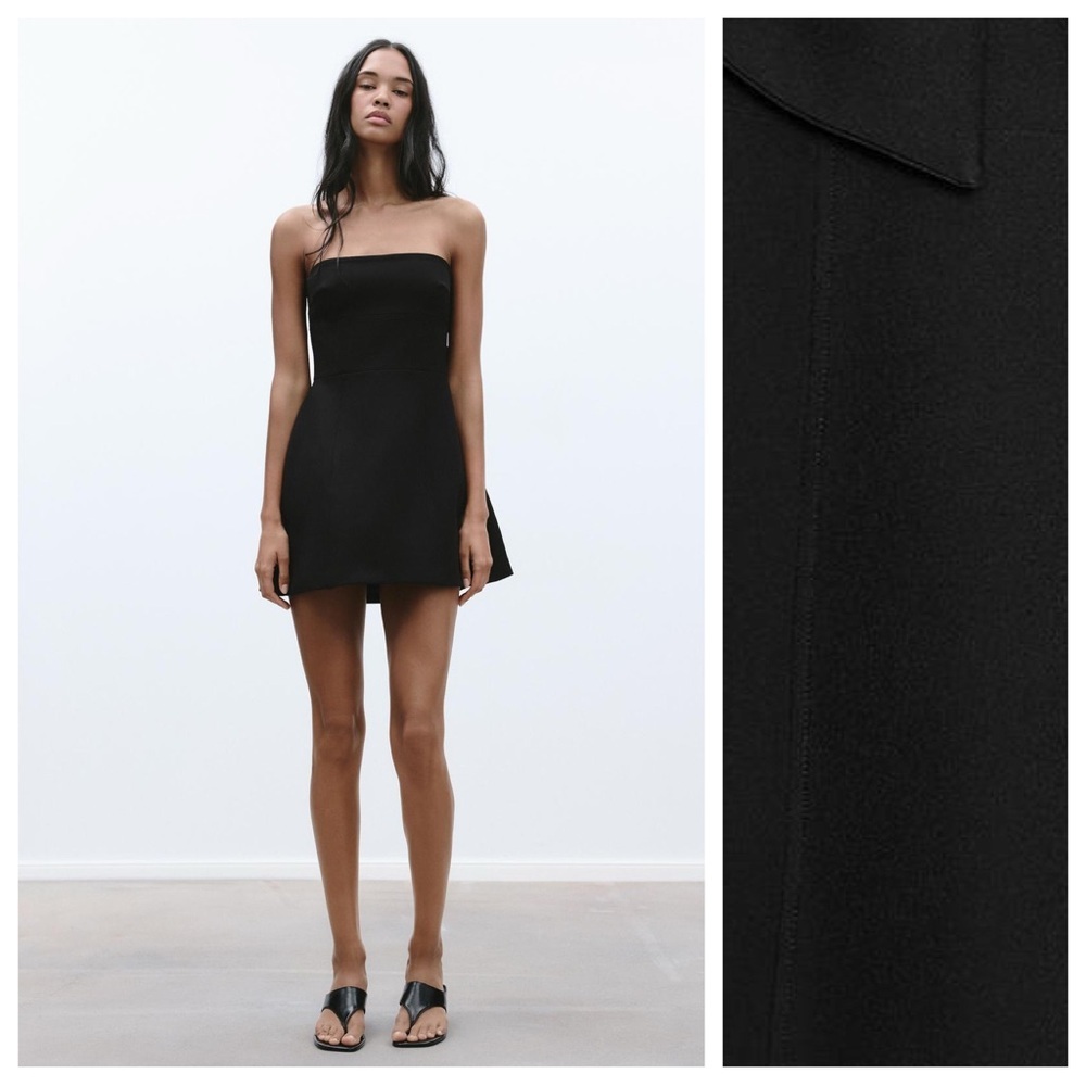 NWOT. Zara Strapless Bow Short Straight-Neck Dress. Size M.